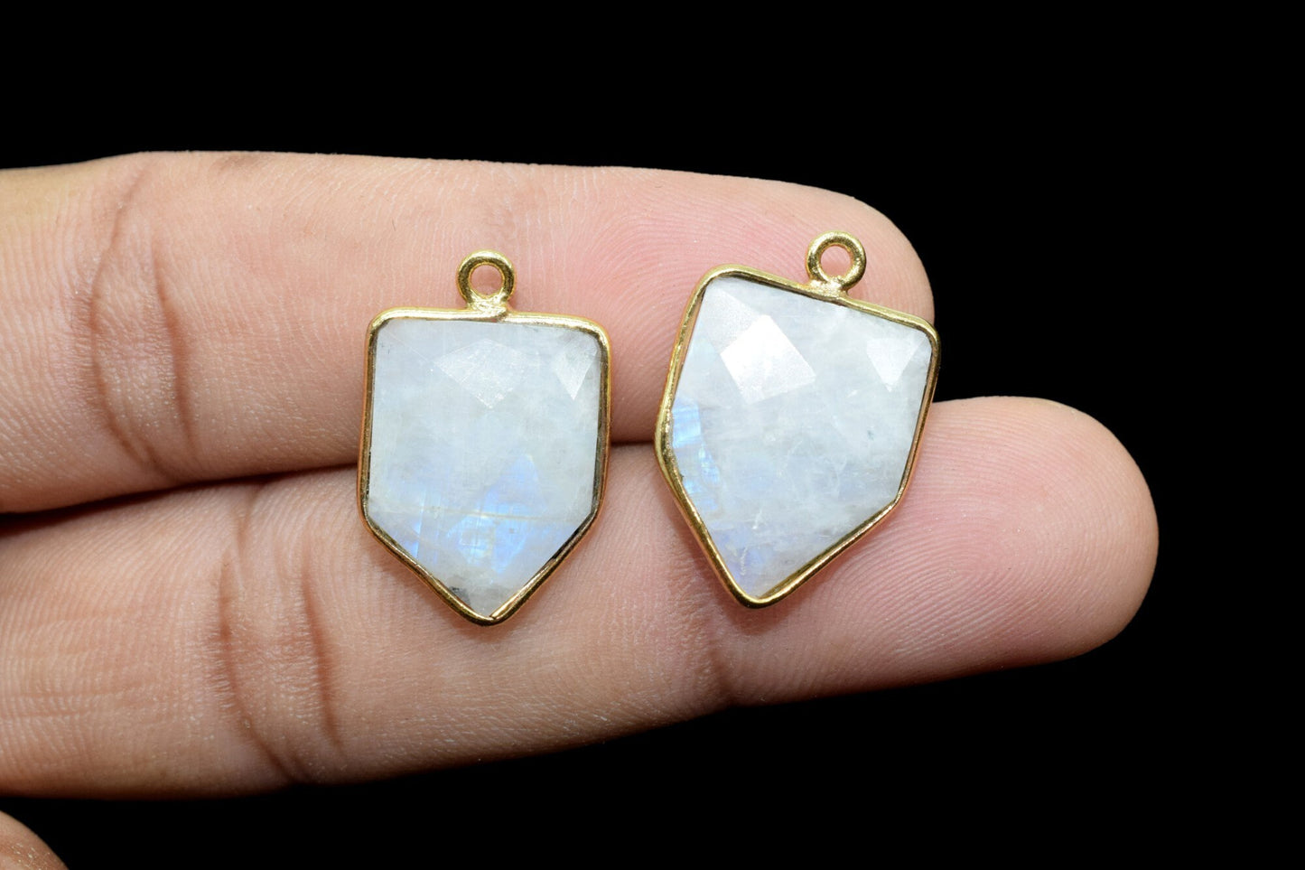 Moonstone 13x17mm Bezel charm,White rainbow fancy pendant,Rainbow Gold Plated bezel,Brass Charms Connector,Rainbow Jewelry Making charms,