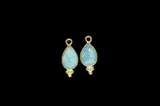 Amazonite Faceted Gemstone 7x10mm Pear Shape Charm,Amazonite Gemstone gold Plating Connector Jewelry,Amazonite Charm for necklace Connector