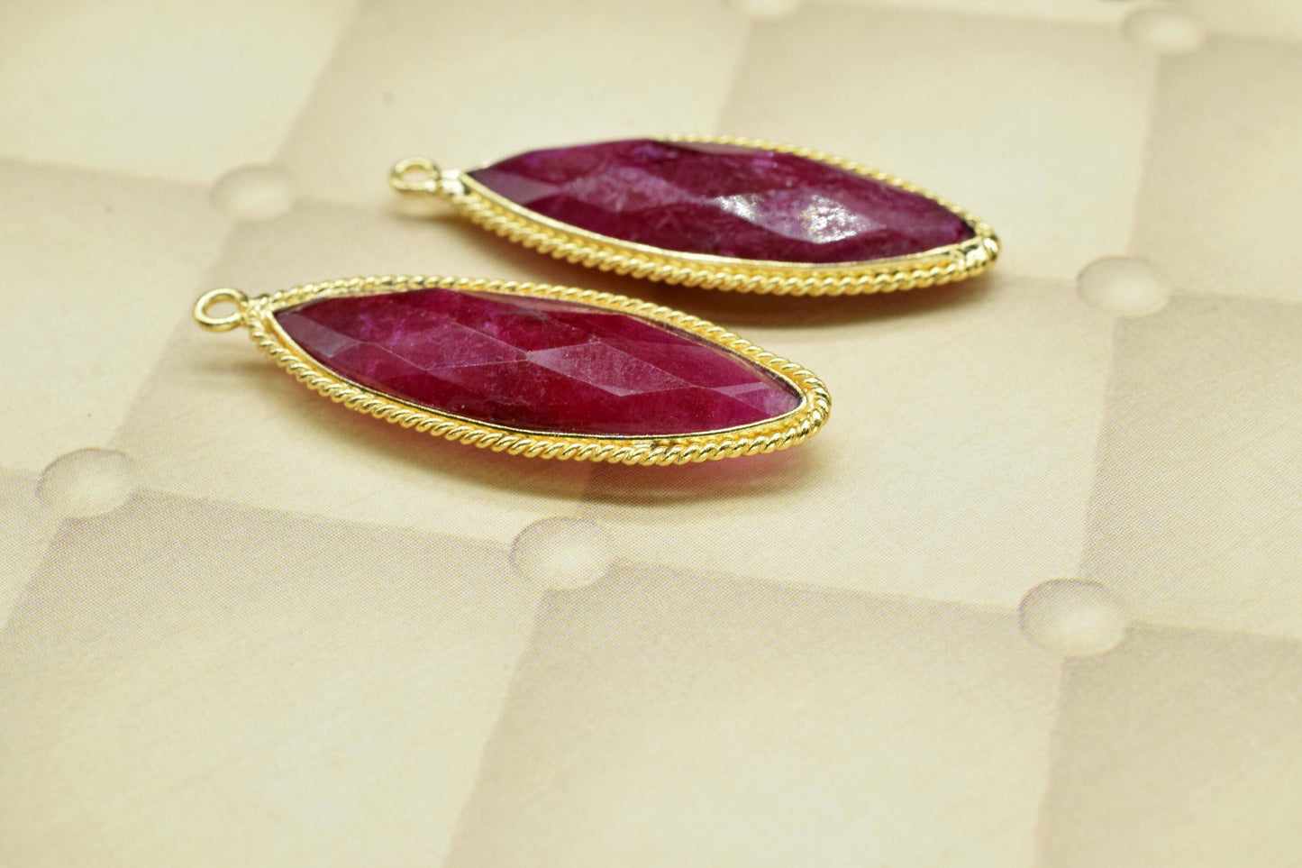Natural Ruby Gemstone 10x30mm Marquise Shape Charms,Ruby charms Single Bail Connectors jewelry making,Ruby Gold Plating Charms Pendant,Gift