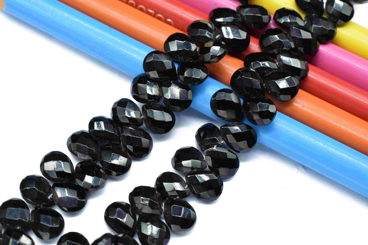 Black Onyx 6x8mm Pear Shape Briolettes,Gemstone Faceted Pear Shape Beads,6 Inch Strand,Black Onyx Faceted Teardrop,Black Onyx Strand Jewelry