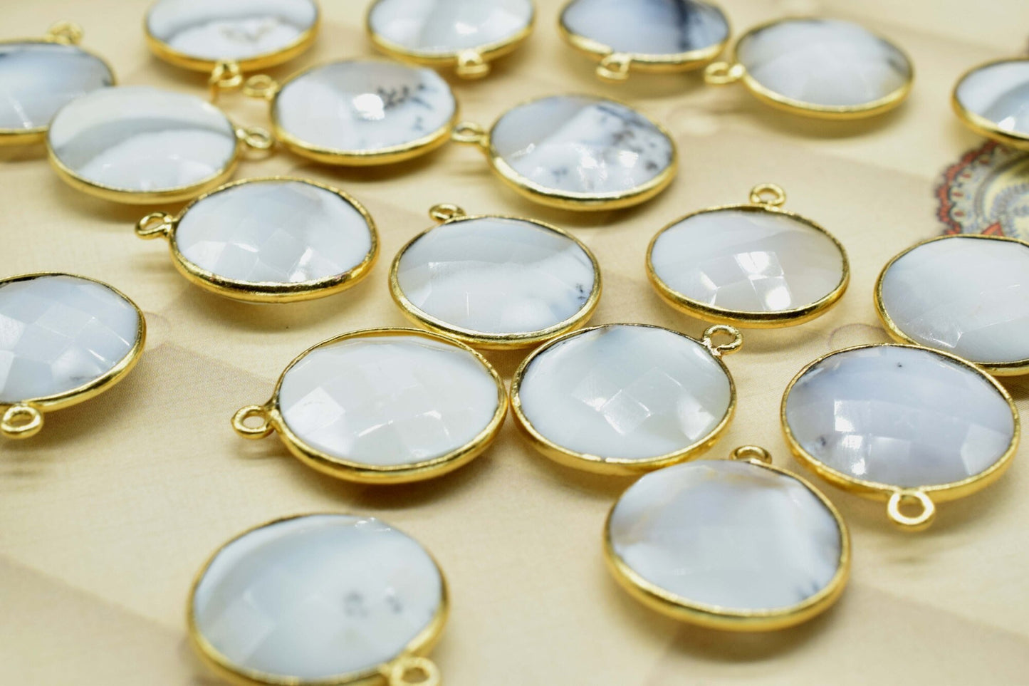 Dendrite Opal 16mm Round Bezel charm,Dendrite Opal handmade charms,Dendrite Opal coin,Brass Gold Plated bezel,natural Dendrite Opal Pendants