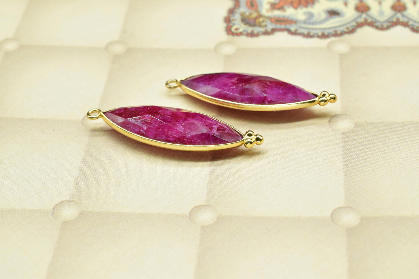 Natural Ruby 10x30mm Bezel charm,Station Bezel Link Jewelry Suppliy,Ruby jewelry making Craft,marquise Shape Pendant,Gemstone Ruby Connector
