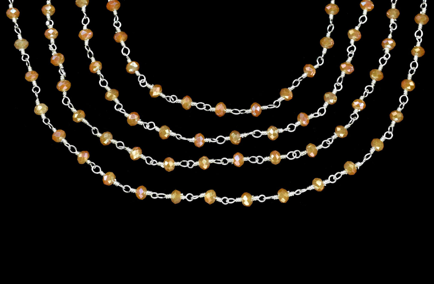 Peach Moonstone Quartz Beads Chain,Wire Wrapped Rosary Chain,Moonstone Coated Bead chain,Handmade Rosary Jewelry Making,Beaded Rosary Chain