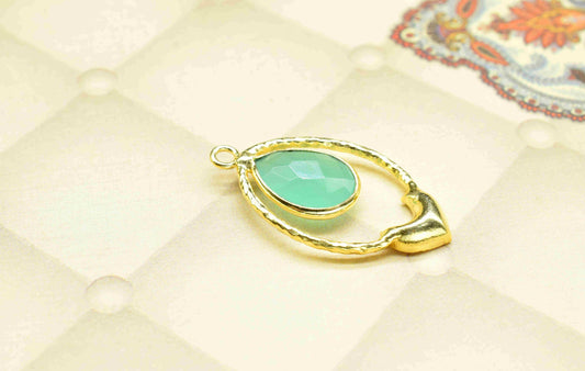 Aqua Chalcedony Pear Shape Pendant , Aqua Chalcedony Single Bail Pendant , Multi Gemstone Charms , Gold Plated Gemstone Connectors ,
