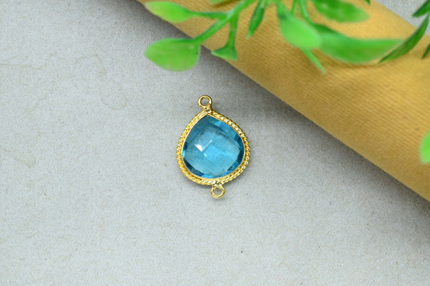 Blue Topaz Gemstone 14mm Heart shape Pendants,Blue Topaz Faceted Double Bail Pendant,Blue Topaz Gold Plated Bezel Jewellery Making Charms