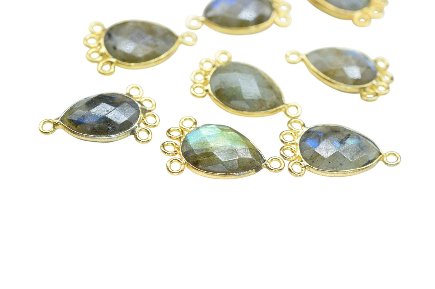 Labradorite 10x14mm Teardrop Bezel Charm/Charms Connector/Handmade Jewellery Connectors/Gemstone Brass Component/Women Jewelry/B'day Gift