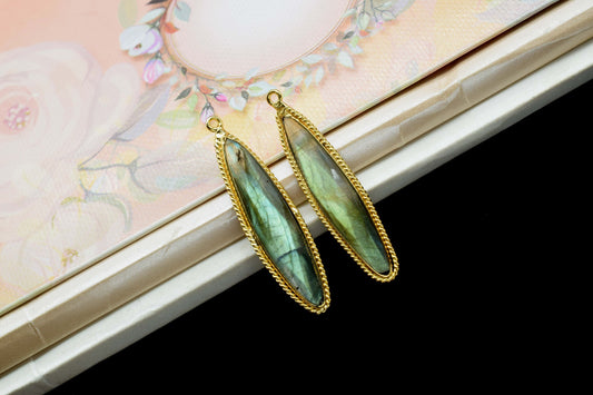 Natural Labradorite Gemstone 7x34mm marquise shape bezel,Labradorite Single Bail Connector,Labradorite Gold plated Pendant,Designer bezel