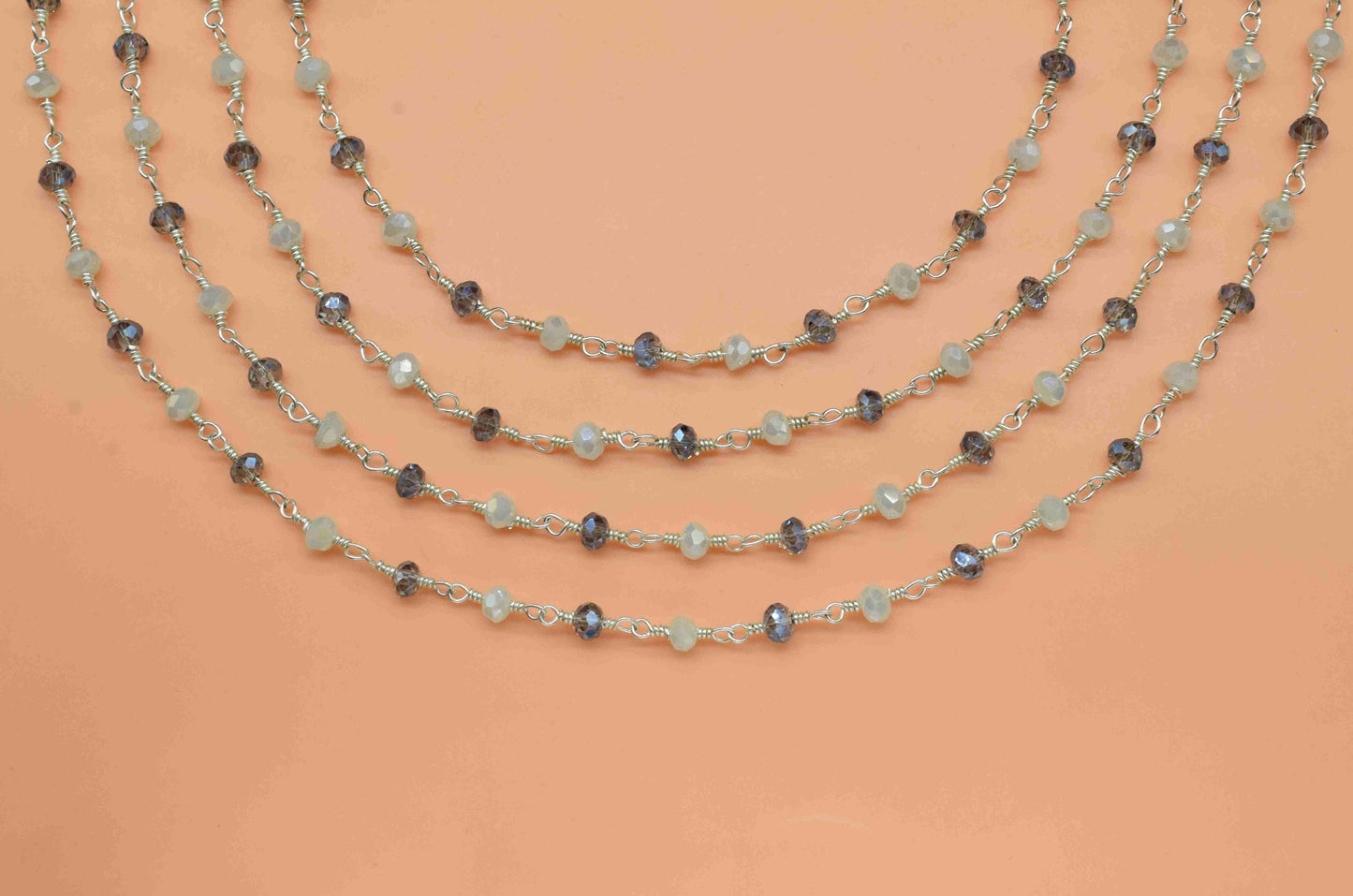 Multi Stone Rosary Chain,Handmade Rosary Jewelry Making,Wire Wrapped Rosary,Micro Beads chain,Labradorite & Peru Chalcedony Beaded Chain