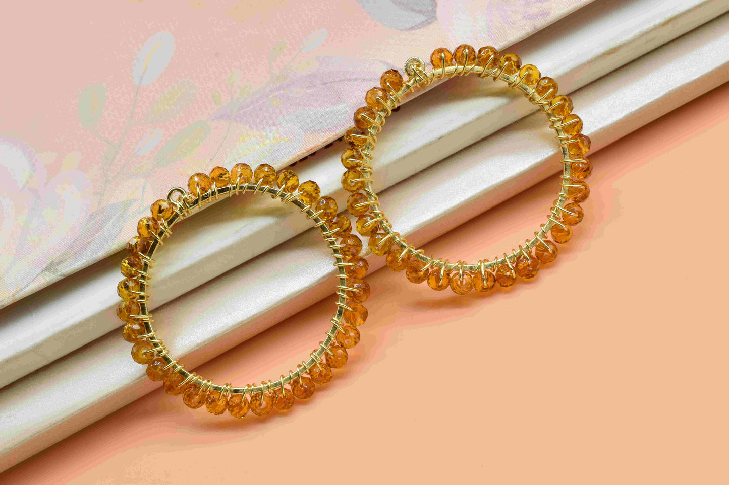 Citrine Wire Wrapped Dangle Connectors,Circle Pendant Components,Handmade Earring,Beaded Hoop Earring,Finding Component Citrine Jewelry,Gift