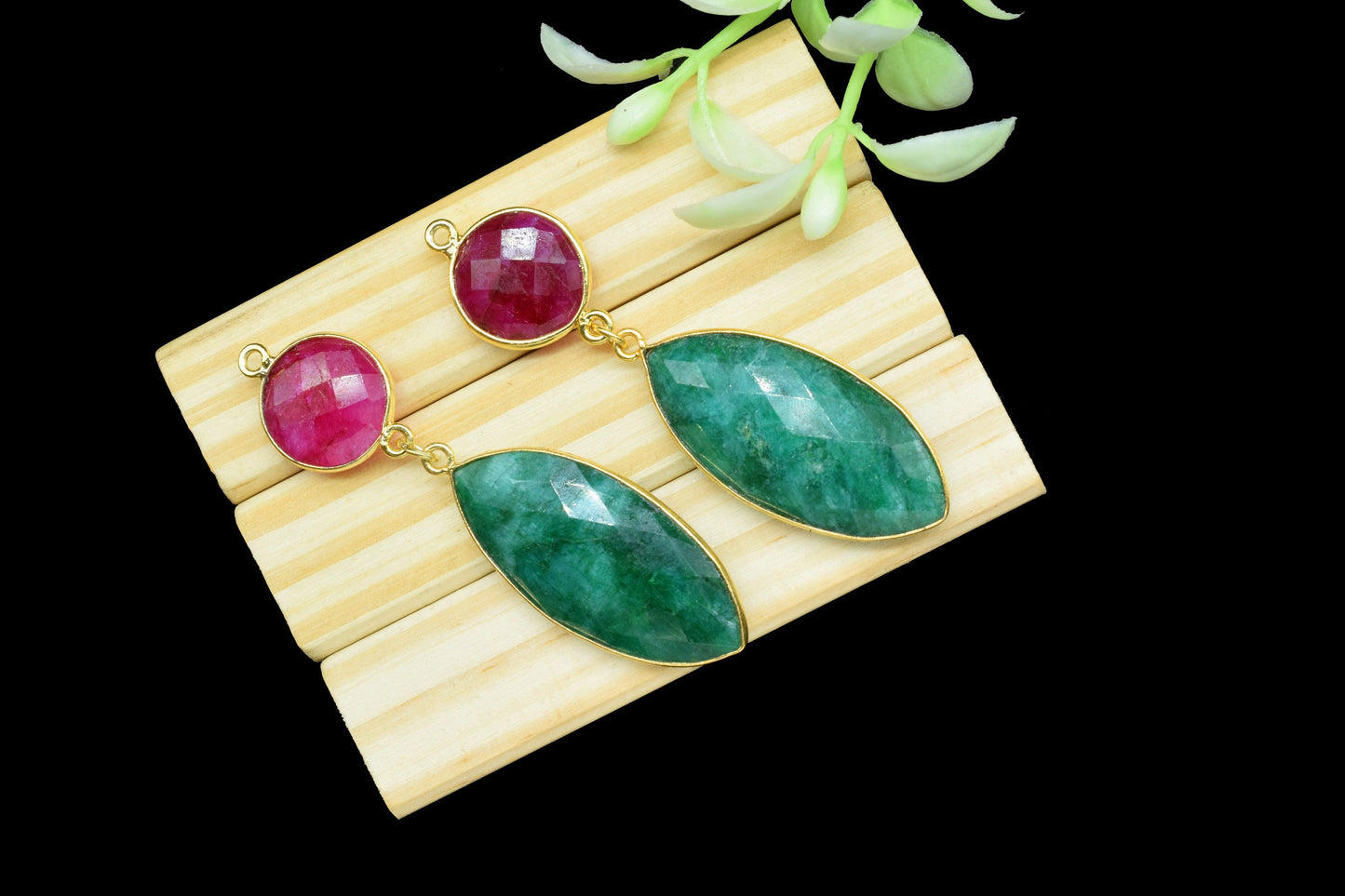 Ruby Component pendant,Dangle pendant Charms,Multi Gemstone Dangle Earring,Necklace Connector,Emerald Bezel Connectors,Handmade jewelry Gift