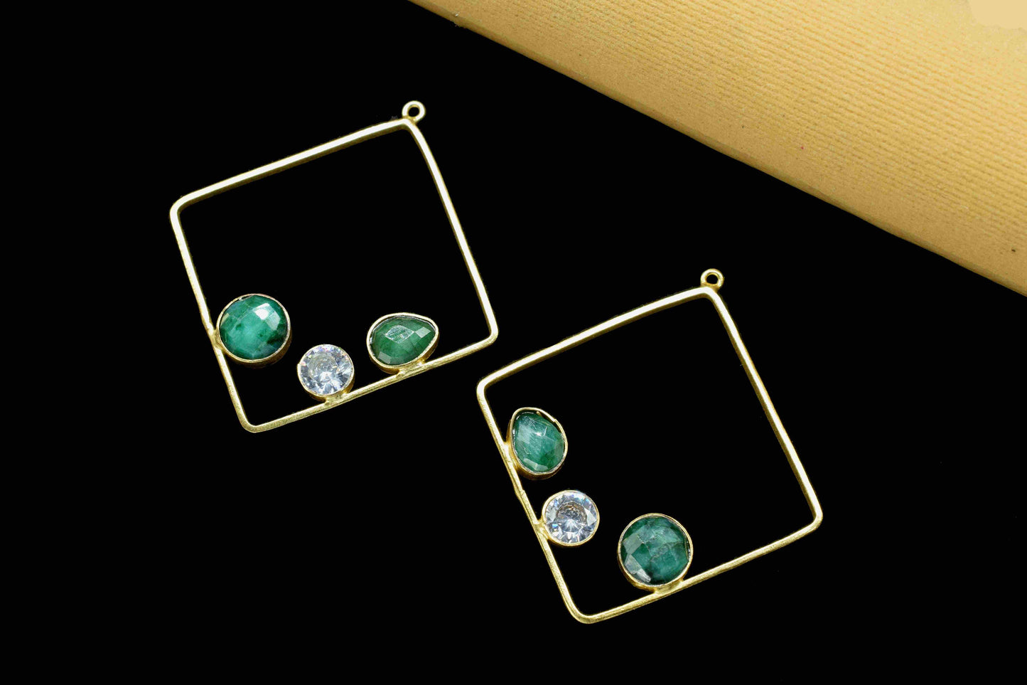 Emerald Gemstone Dangle Component,Emerald 32mm Square Shape Component,Multi Earring,Finding Necklace,Component Jewelry,Earring Connectors