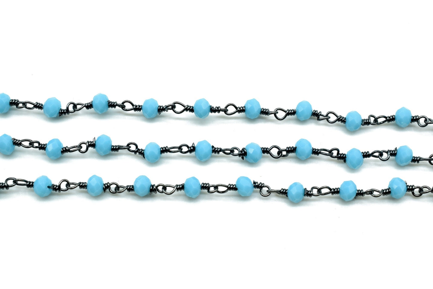 Turquoise Agate 3mm Beaded Chain,Turquoise Faceted Beads Wire Wrapped Chain,Brass chains,Jewelry Making Chain,Turquoise Beads rosary Chain