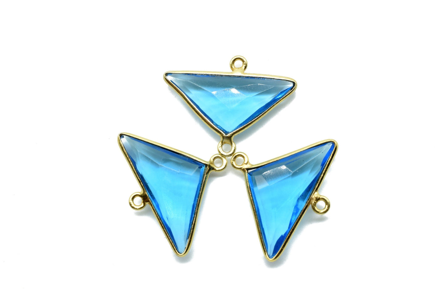 London Blue Topaz 12x25mm Triangle shape double Bail connectors,Gold Plated bezel,Topaz Pendant,Blue Topaz double loop connector,fancy Topaz