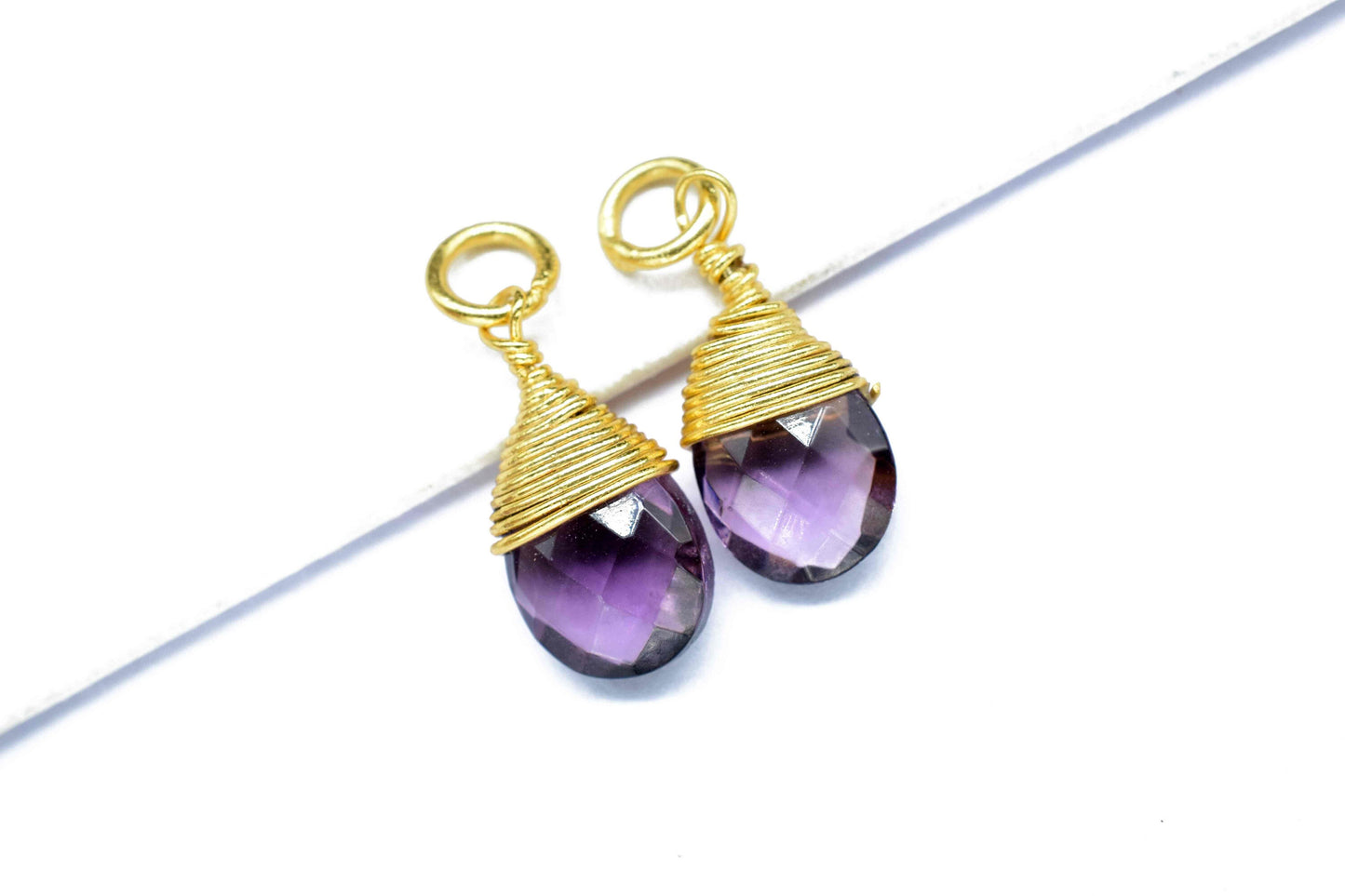 Amethyst Faceted Connector,Loop Connector,Pear Pendant Jewelry,Purple Gemstone Wire Wrapped Pendant,Wire Wrapped Necklace,Amethyst Jewelry,
