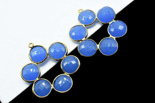 Blue Chalcedony Earring,Blue Chalcedony Pendant,Blue Chalcedony Bezel,10mm Round Bezel,Pendant Connector,Attached Bezels,Necklace Pendant