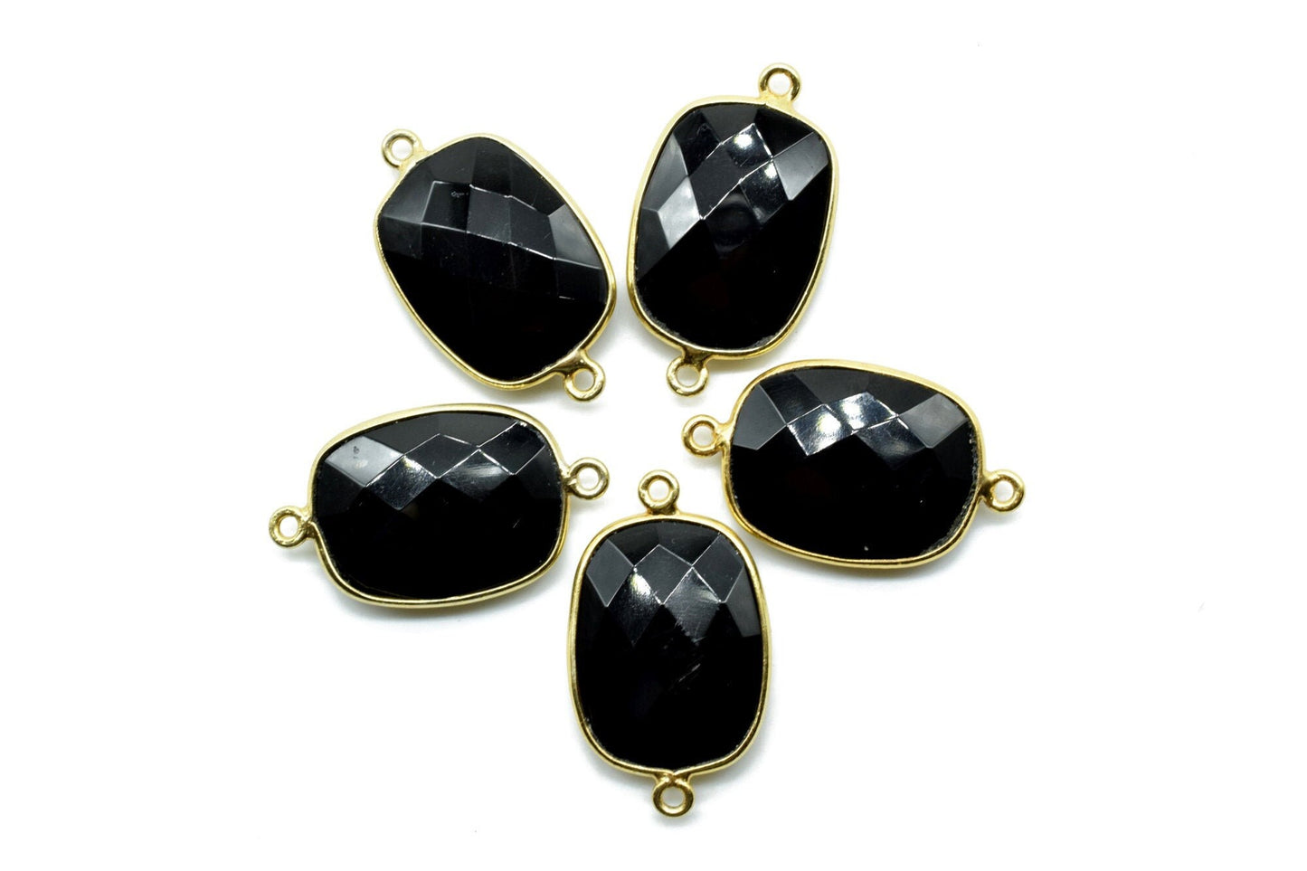 Black onyx 15x20mm cushion Double bail connectors,Black onyx Pendant,Black onyx Round Gold Plated bezel,jewelry making charm,onyx connector