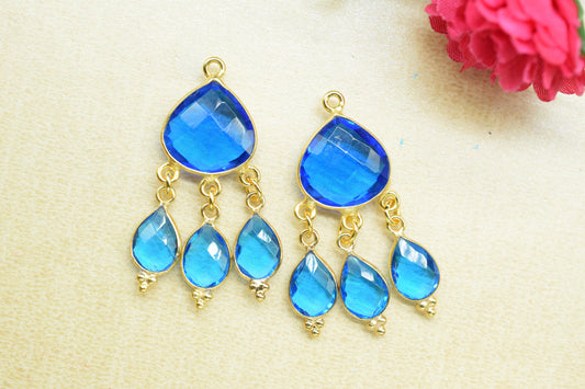Blue Topaz Bezel Charms Connector/Blue Pendant/Connector Bezel Jewelry/Station Bezel Link Pendant/Handmade Jewelry/Connector/B'day Gift