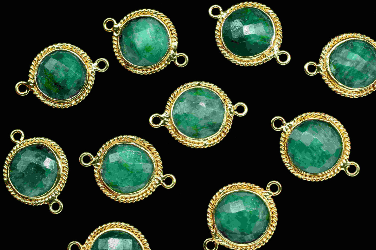 Emerald Gemstone Connector,10mm Round Shape Gold Plating Bezels Charms,Handmade Connectors Jewelry,Emerald Bezel Connectors,Gemstone Jewelry