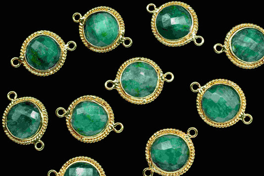 Emerald Gemstone Connector,10mm Round Shape Gold Plating Bezels Charms,Handmade Connectors Jewelry,Emerald Bezel Connectors,Gemstone Jewelry