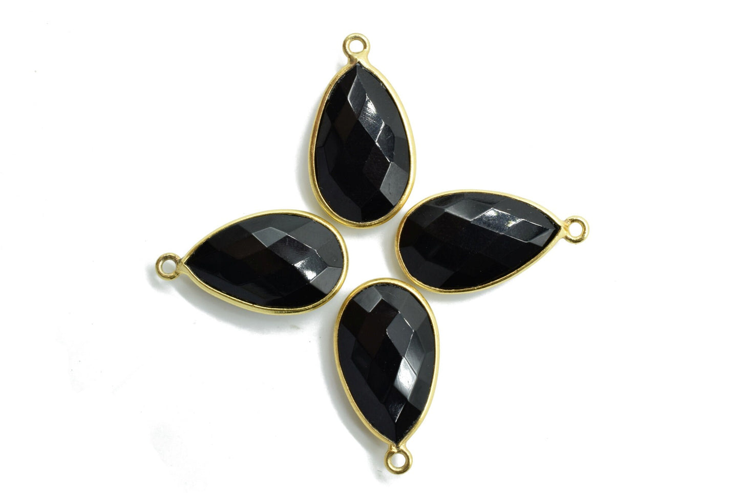 Black Onyx 12x20mm Pear shape charm,Black Onyx Pear Shape Bezel Connector Gold Plated,Black Onyx Connector,Single Bail Connector,Bezel Charm