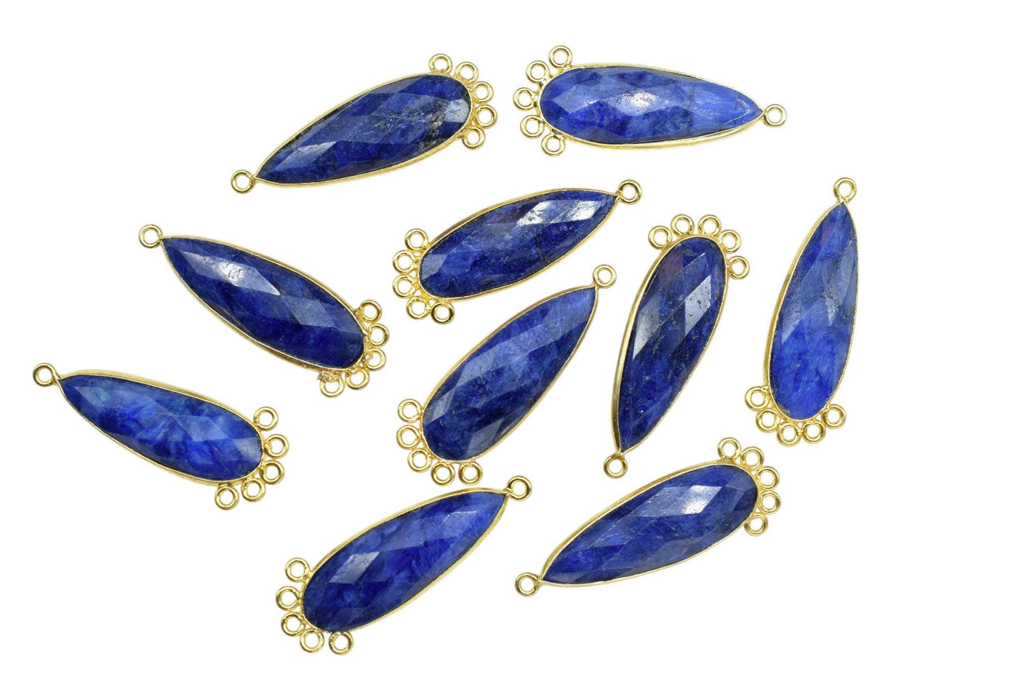 Blue Sapphire 10x30mm Teardrop Bezel Charm/Charms Connector/Handmade Jewellery Connectors/Gemstone Brass Component/Women Jewelry/Gift