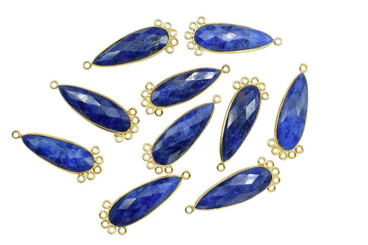 Blue Sapphire 10x30mm Teardrop Bezel Charm/Charms Connector/Handmade Jewellery Connectors/Gemstone Brass Component/Women Jewelry/Gift