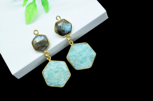 Amazonite Dangle Component pendant,Multi Stone Dangle Earring,Handmade Necklace Connector,Labradorite Connector Charm,Gemstone Bezel pendant