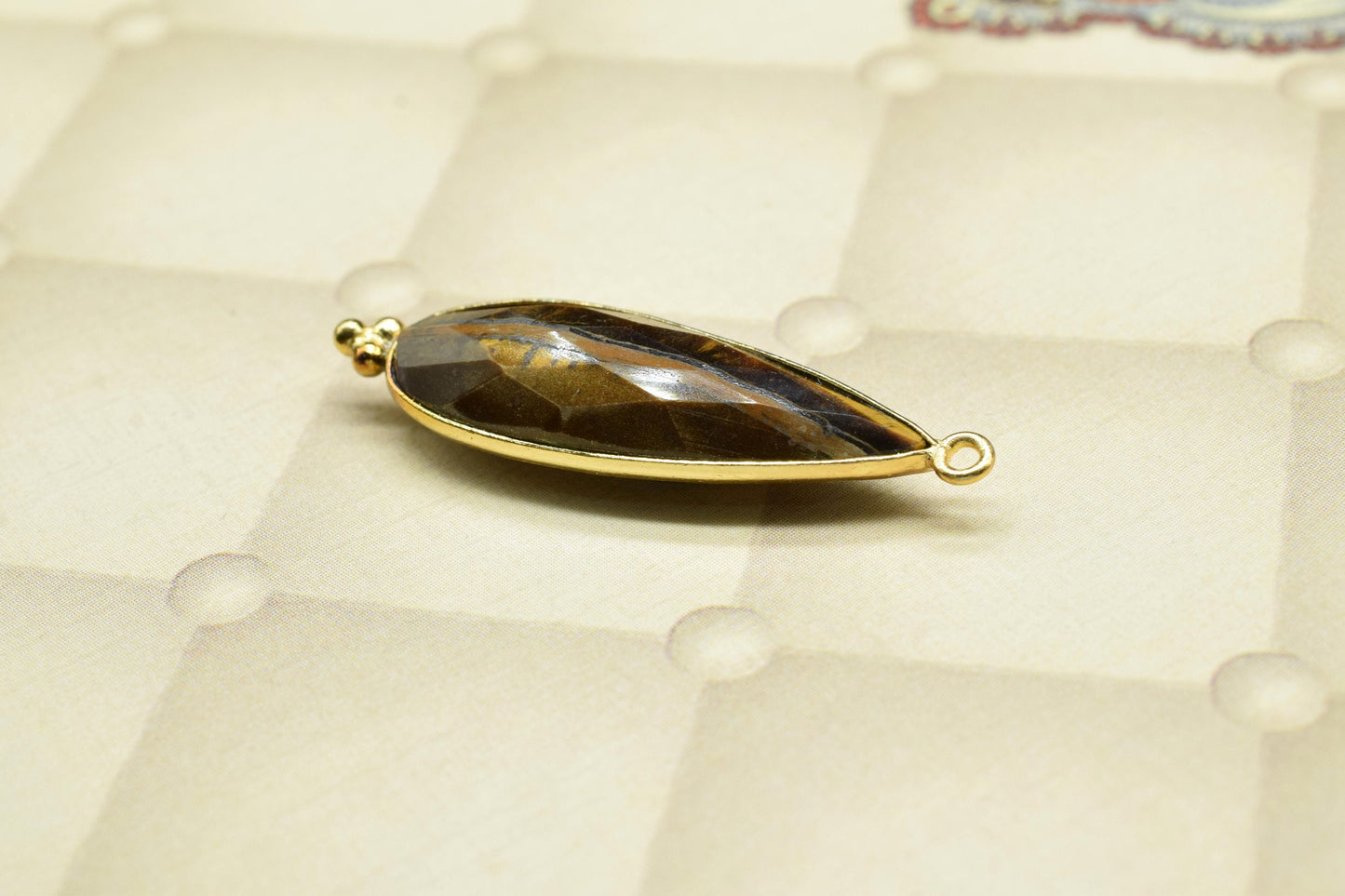 Tiger Eye 10x30mm Bezel charms,Tiger Eye Pendant,Station Bezel Link Supplies,Tiger Eye Jewelry making,Connector Pendant,Gemstone Teardrops