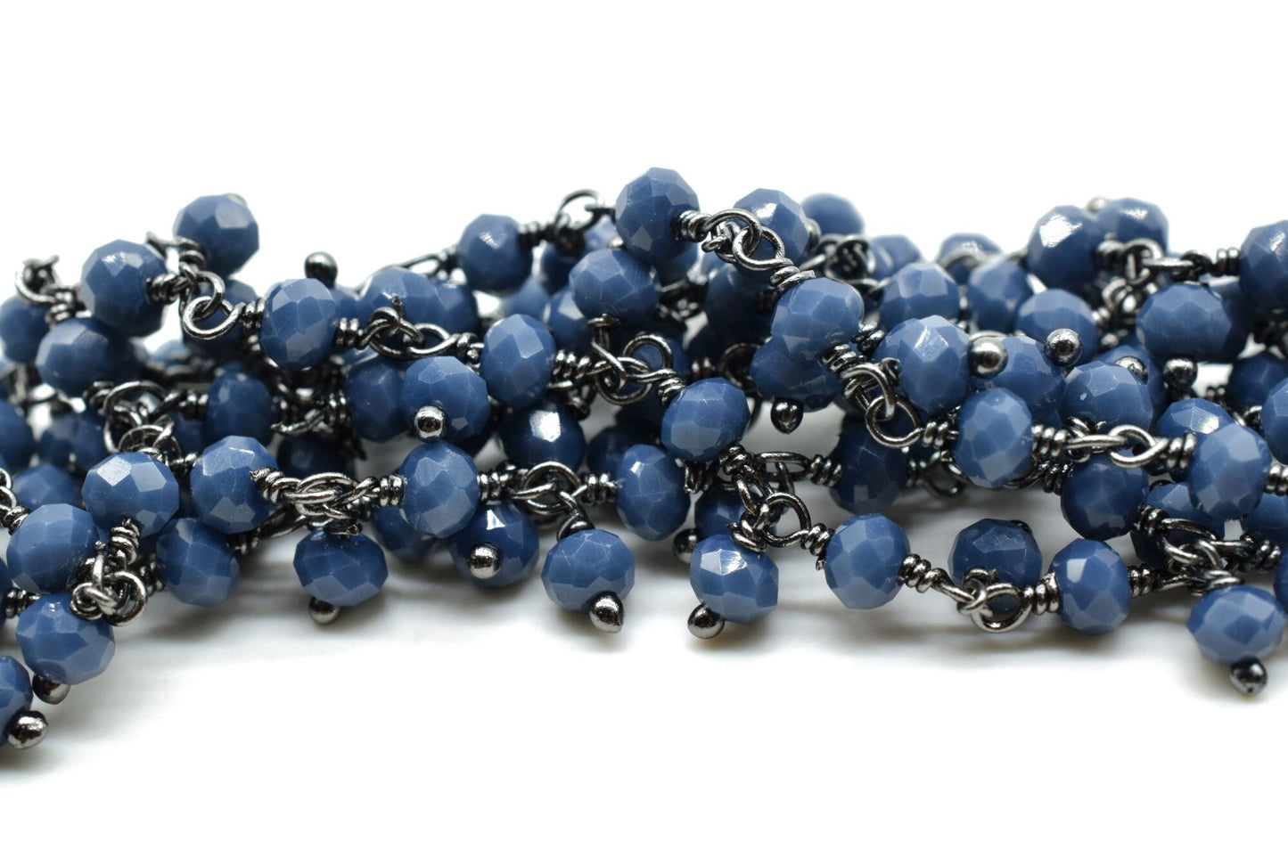 Blue sapphire Cluster Beaded Chain, Gold Plated wire wrapped Rosary Chain,Dangling Faceted Wire Wrapped Beaded Chain,Soldby Foot Wholesale