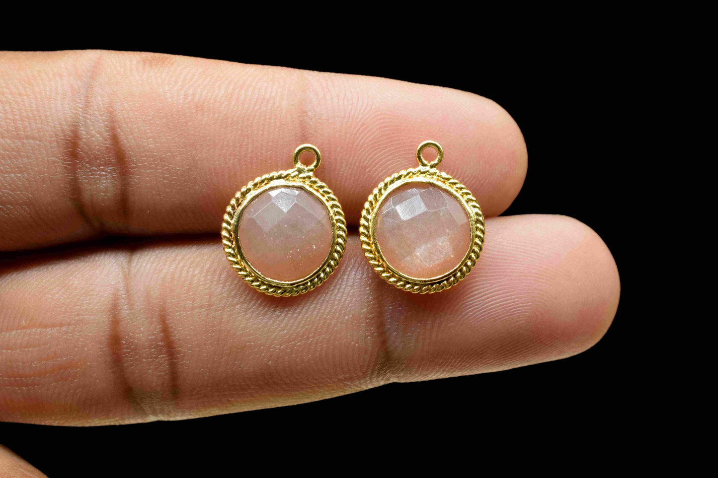 Peach Moonstone 10mm Round Bezel,Gold Plated Bezel,Moonstone Charms,Single Bail Bezels Jewelry,Moonstone Gold Filled Bezel,Moonstone Pendant