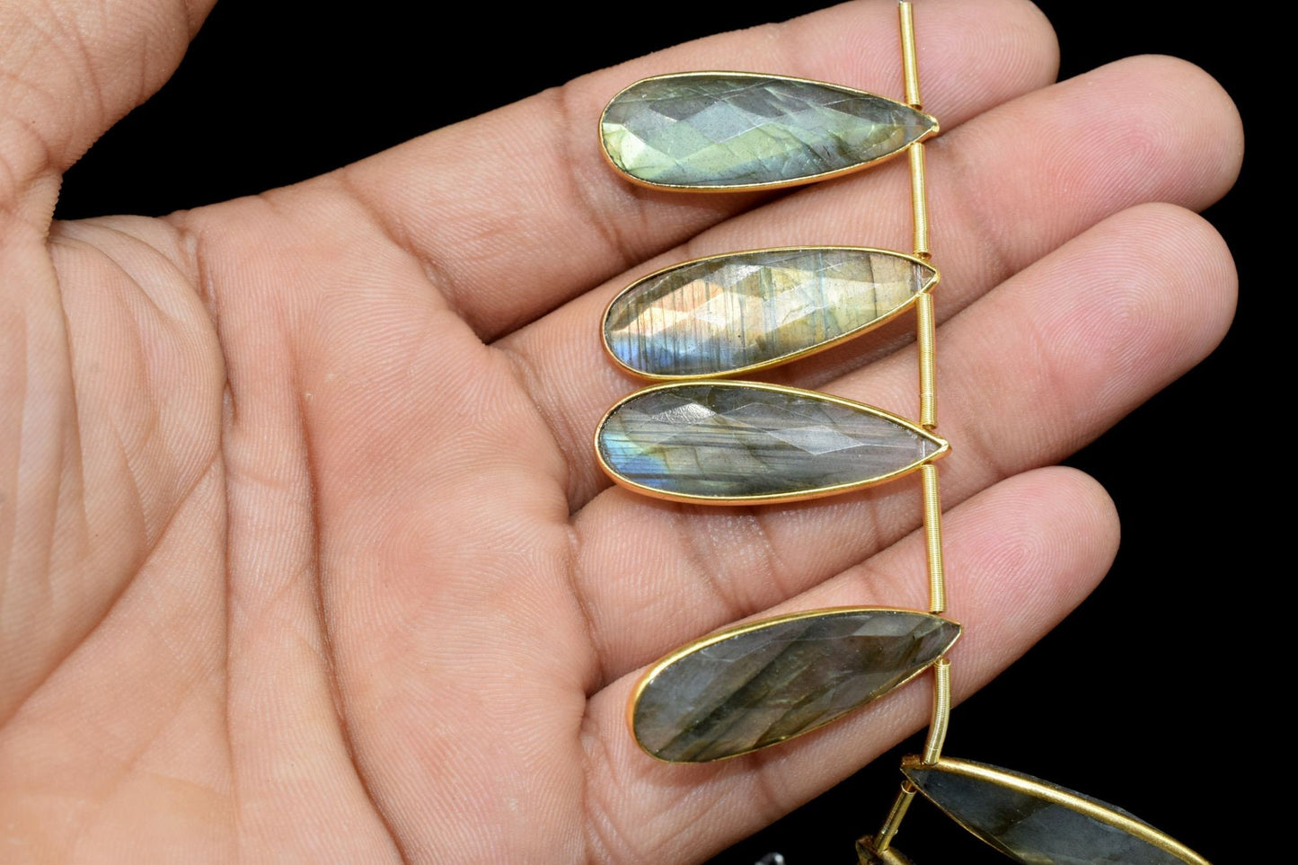 Natural Labradorite Blue Fire 10x30mm Teardrop 8 Pieces strand,Gemstone 18k Gold Plated Single Bail charms,Labradorite gold plated briolette