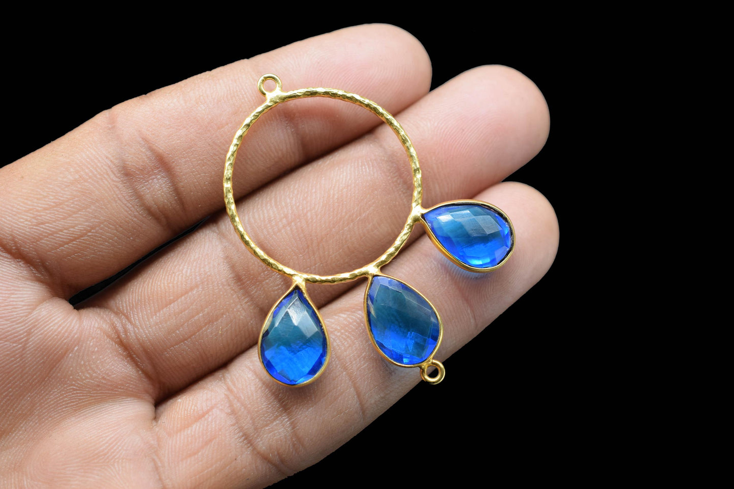 Blue Topaz Pendant/Gold Plated Jewellery/Connector Jewellery/Blue Gemstone Jewellery/Brass Connector Jewellery/Double Bail Pendant/Gift