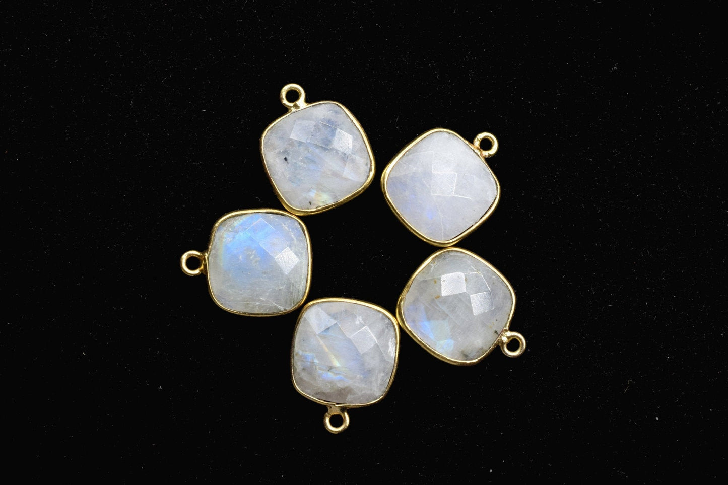 Moonstone 12mm cushion shape single loop connectors,Moonstone Pendants,White Rainbow bezel links,Gemstone Cushion Cone Charms,Minimal Stones