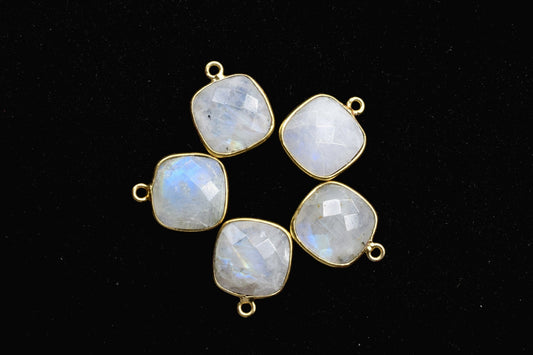 Moonstone 12mm cushion shape single loop connectors,Moonstone Pendants,White Rainbow bezel links,Gemstone Cushion Cone Charms,Minimal Stones