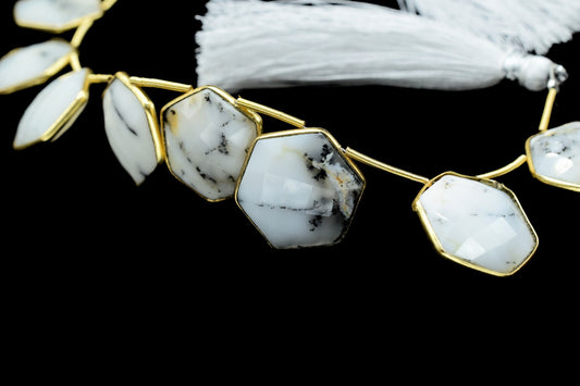 Dendrite Opal 15mm Hexagon shape charms 10 pieces strand pack,Dendrite Opal side drilled charms, bezel,Gemstone Hexagonal Charm,Jewelry