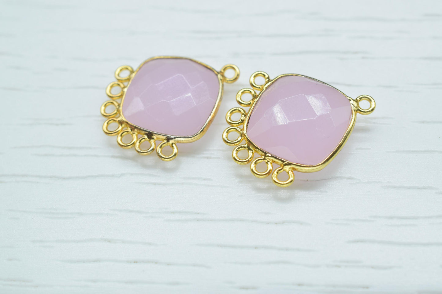 Rose Quartz 14mm Cushion Bezel Charms/Gemstone Single Bail/Component charm/Handmade Jewellery Connectors/Women Jewelry/Handmade Connector
