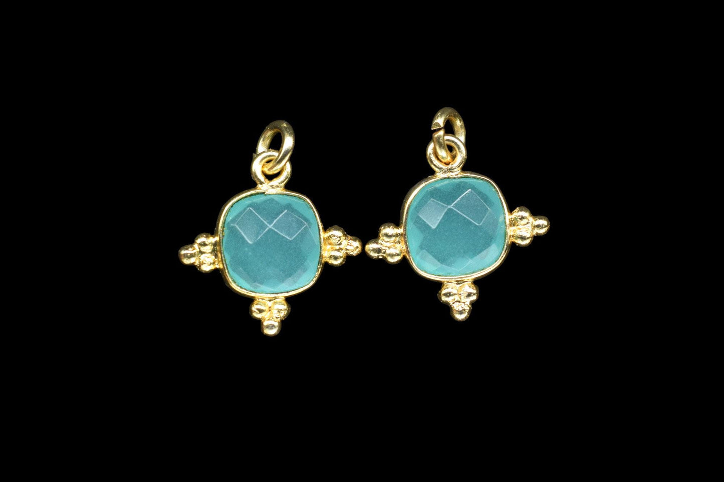 Aqua Chalcedony 8mm Cushion Bezel charm/Station Bezel Link Supplies/Aqua Chalcedony Jewelry Making/Square Pendant/Gemstone Connector Pendant
