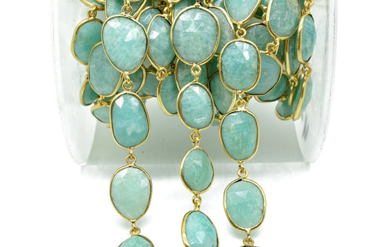 Amazonite connector link Chain-Natural Amazonite Bezel Chain,Amazonite Oval Shape Connector Chain,Amazonite bezeled chain,Amazonite jewelry