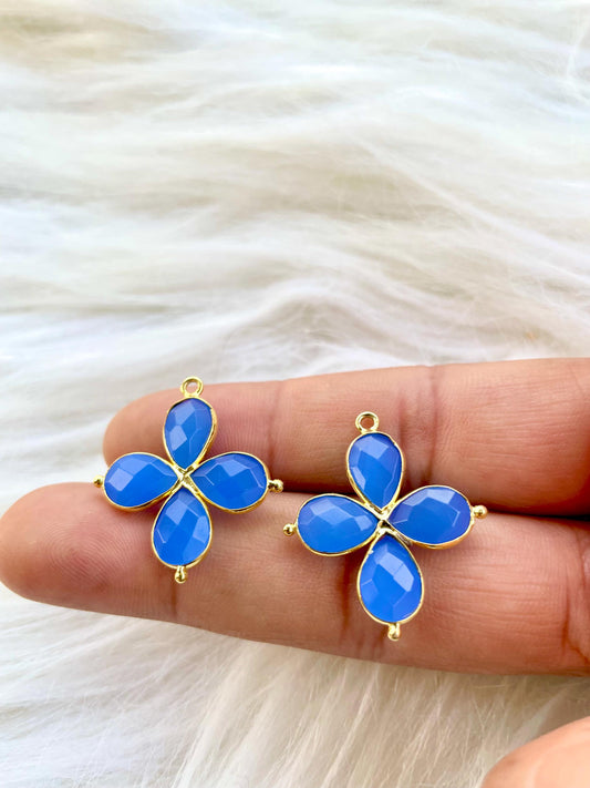 Blue Chalcedony Teardrop Pendant,Blue Gemstone jewelry,Chalcedony Bezel connectors,Gemstone Bracelet Charms,Double Loop connector,Gifts,P122