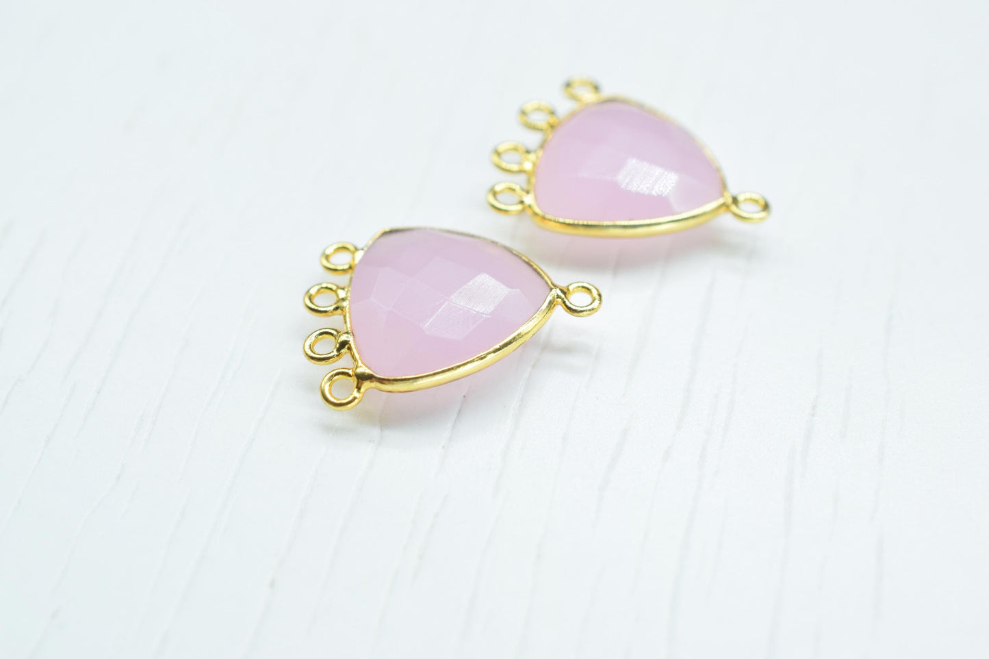 Rose Quartz 15mm Triangle Bezel Connector/Gold Plated Jewelry/Women Jewelry/Connector Jewelry/Handmade Connector/Connector Jewelry/Gift
