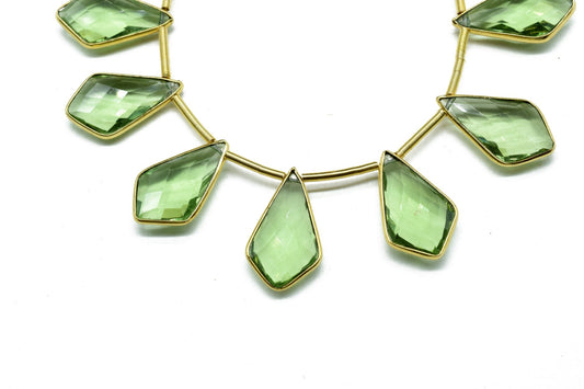 Green Amethyst 12x20mm Gold plated 11 pieces strand, Handmade Gemstone Connectors, Amethyst Single Bail Connectors, Charms Making Jewelry