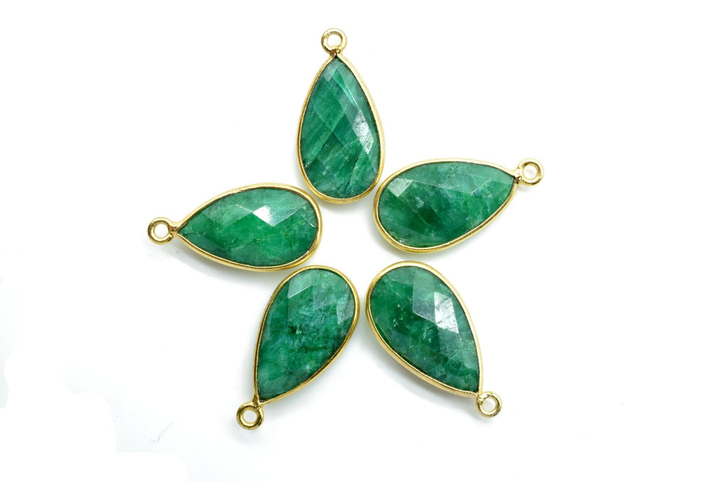 Emerald 12x20mm Pear shape charm,Checker Board cut Emerald Pendant,Hot Emerald charms,Emerald Pear Briolettes,Emerald single bail connectors