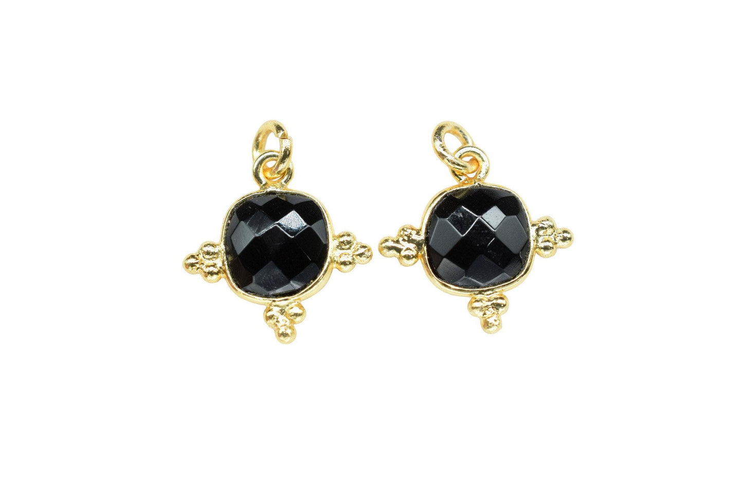 Black Onyx 8mm Cushion Bezel charm/Station Bezel Link Supplies/Black Onyx Jewelry Making/Square Pendant//Gemstone Connector Pendant/Gift