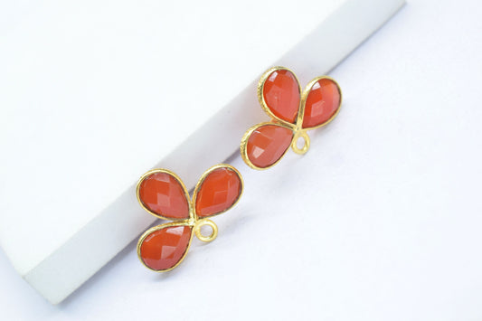 Carnelian Gemstone Earring Connector/Gold Plated Jewelry/Carnelian Handmade Jewelry/Bezel Component/Jewelry making Stone/Pear Shape/Gift