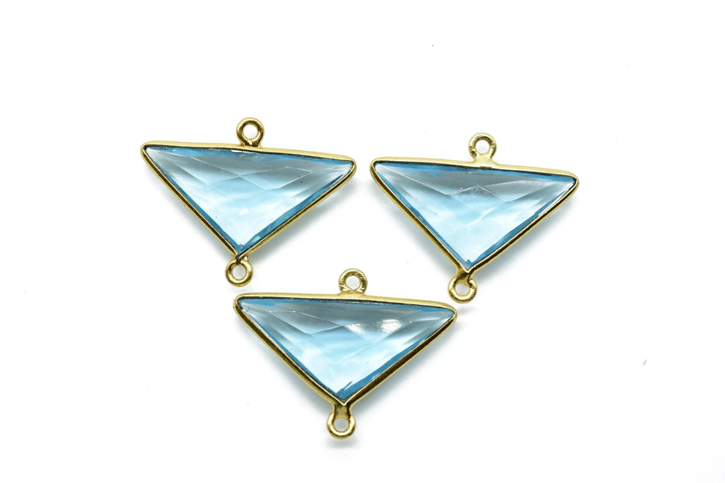 Sky Topaz 12x25mm Triangle shape double bail charms,Sky Topaz Gold Plated bezel,jewelry making charm craft,Sky Topaz single bail connectors,
