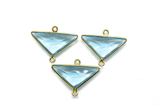 Sky Topaz 12x25mm Triangle shape double bail charms,Sky Topaz Gold Plated bezel,jewelry making charm craft,Sky Topaz single bail connectors,