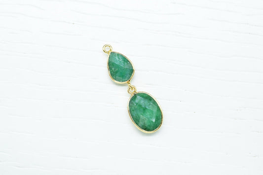Emerald Dangle Component Earring,Handmade Bezel Jewelry,Multi Stone Jewelry,Earring Connector,Gemstone Bezel Link,Emerald pendant Connector