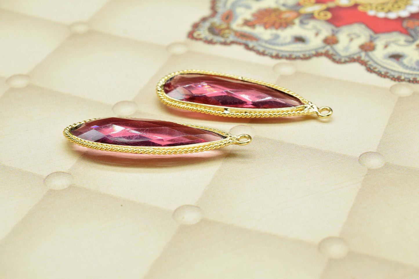 Pink Tourmaline 10x30mm pear shape single bail Pendant,Tourmaline Faceted Charms Connector Jewelry,Pink Tourmaline Gold Plated bezel,Gift