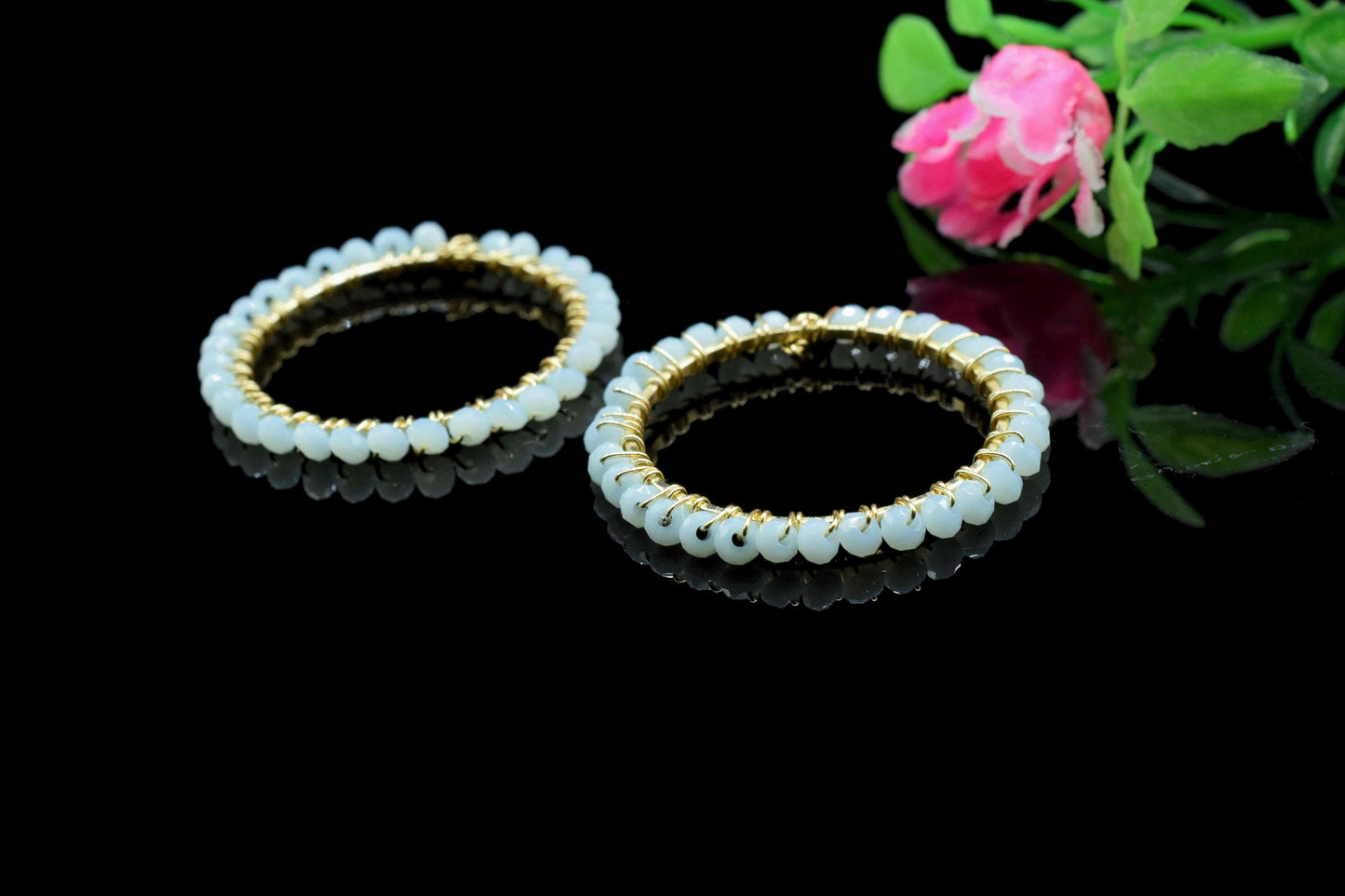 Chalcedony Wire Wrapped Dangle Connector,Circle Pendant Component,Handmade Earring,Beaded Hoops Earring,Finding Component Chalcedony Jewelry