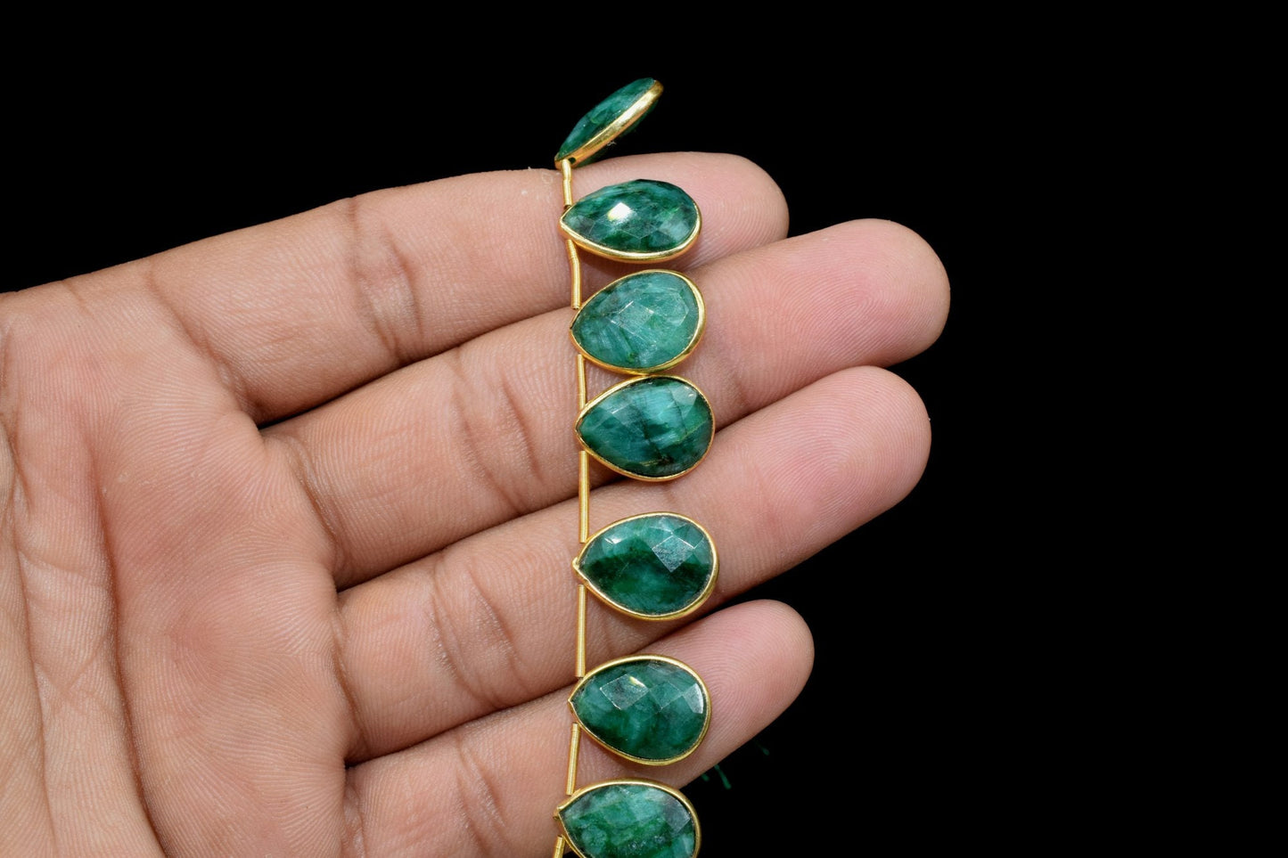 Emerald Faceted Pear Shape Gold Plated Bezel,10x14mm pear Charms For Making Jewelry Findings Supply,Emerald charms strands,Drill Bezel